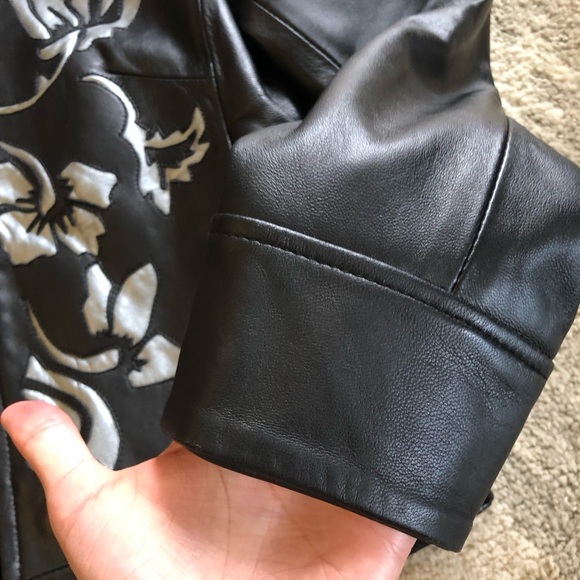Allan Denis Genuine Leather Jacket Black With Silver Cutout Sz S EUC! - Picture 7 of 13